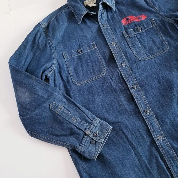 ll bean denin work shirt long sleeve sz medium slightly fitted button up - Picture 7 of 8